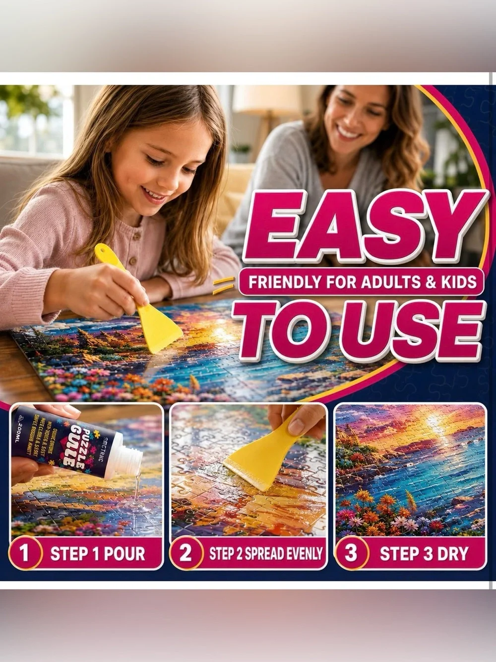 Jigsaw Puzzle Glue 2-Pack w/ Applicators Clear Quick-Dry PVA ~ 350mL Remaining